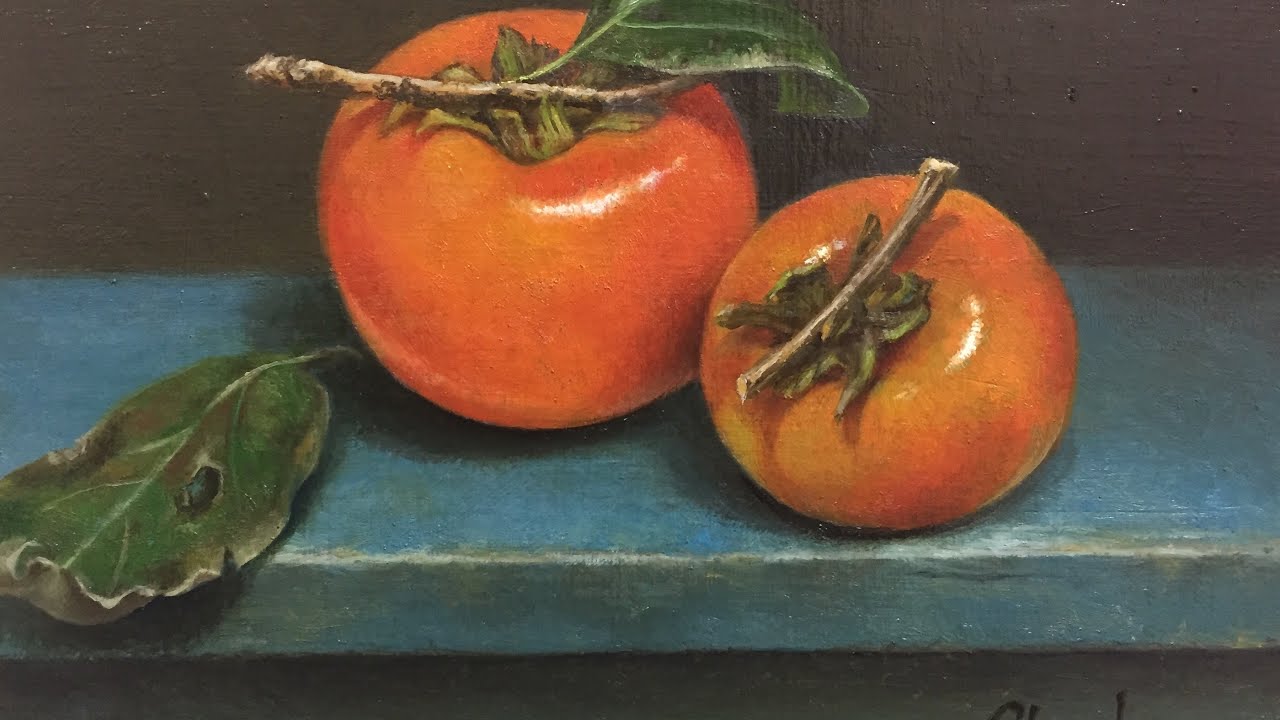 柿を描く　油絵    Oil painting
