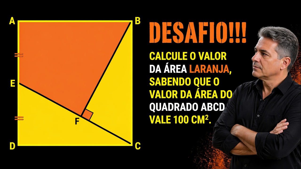 Você consegue encontrar a área da região sombreada em laranja? | (Quadrado) | #matematica #geometria