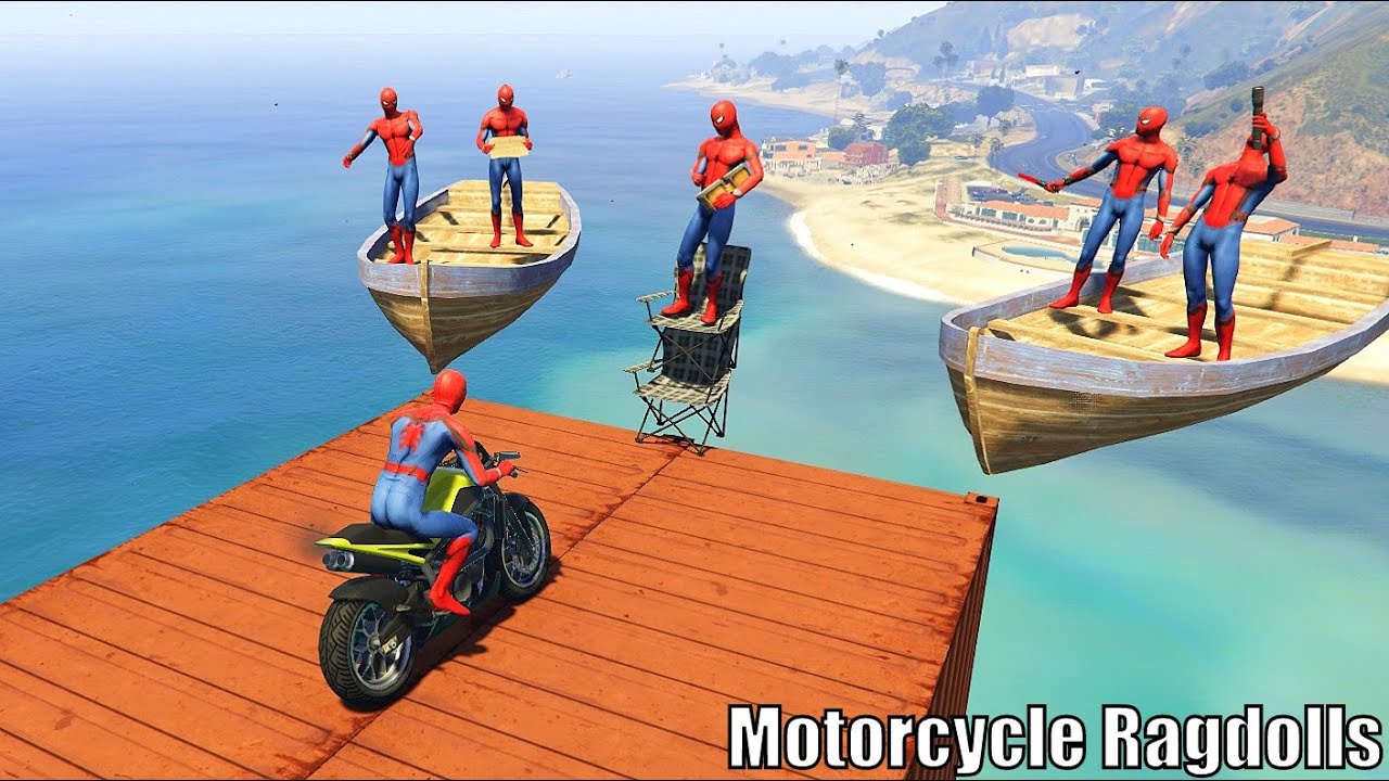 GTA 5 Funny Ragdolls With Motorcycle Spiderman Jumps & Fails vol.3 (Euphoria Physics, Funny Moments)