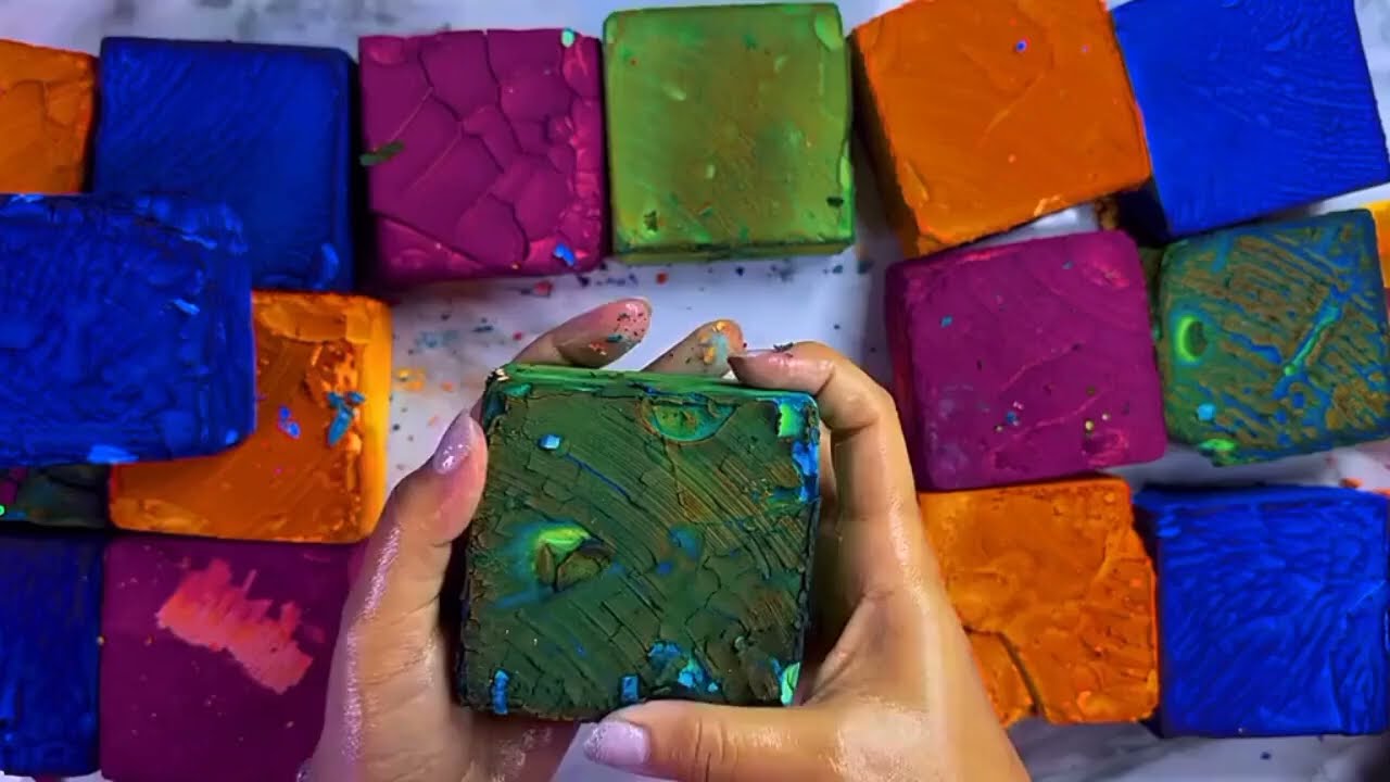 Colourful Dyed Gym chalk Crumbling #oddlysatisfying #gymchalkcrush #asmrsounds #stressrelief #asmr