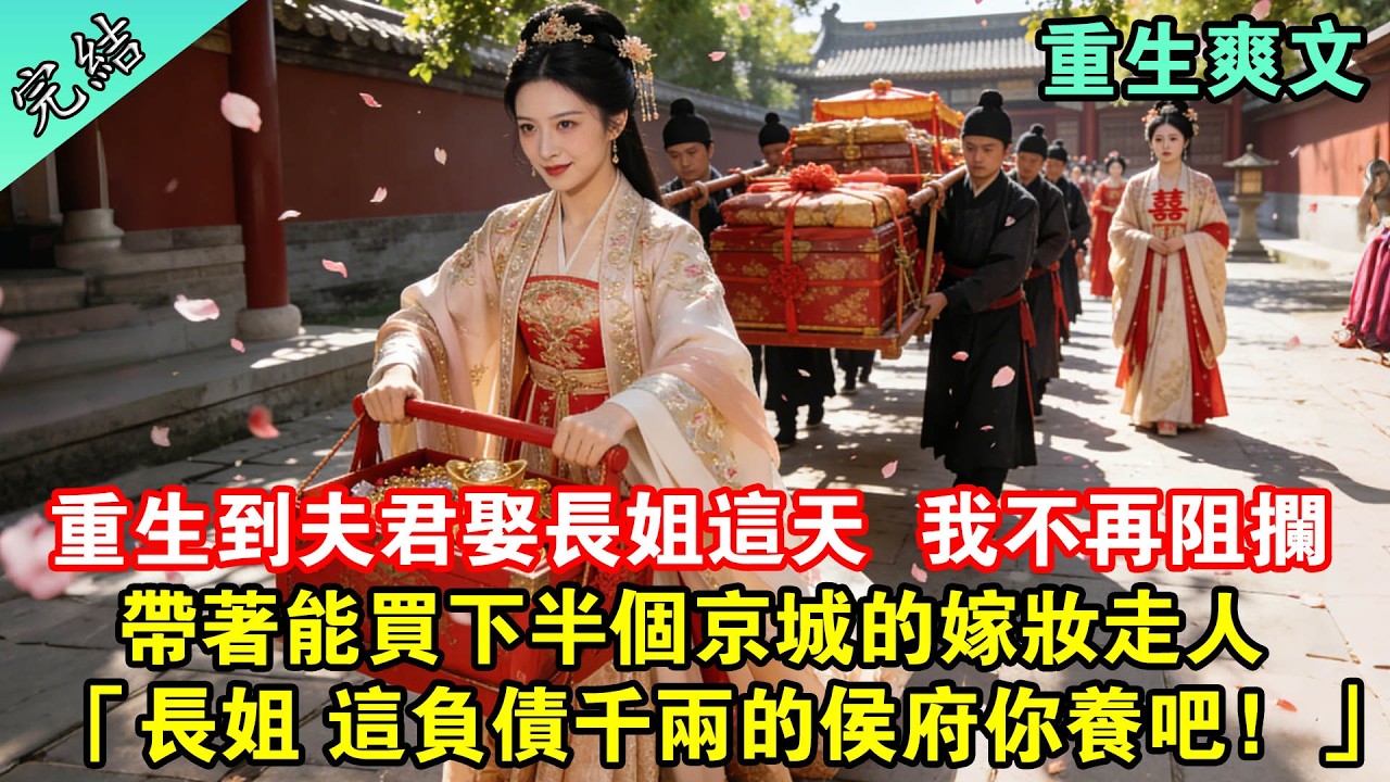 重生到夫君娶長姐這天，這一次我不再阻攔，帶著能買下半個京城的嫁妝走人「長姐 這負債千兩的侯#一口氣看完 #完結 #古言 #重生 #爽文 #大女主 #一口氣聽完 #女生必看 #小說推文 #女頻 #有聲書