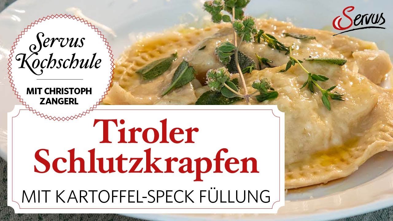 Tiroler Schlutzkrapfen mit Kartoffel-Speck Füllung, Bergkäse und brauner Butter