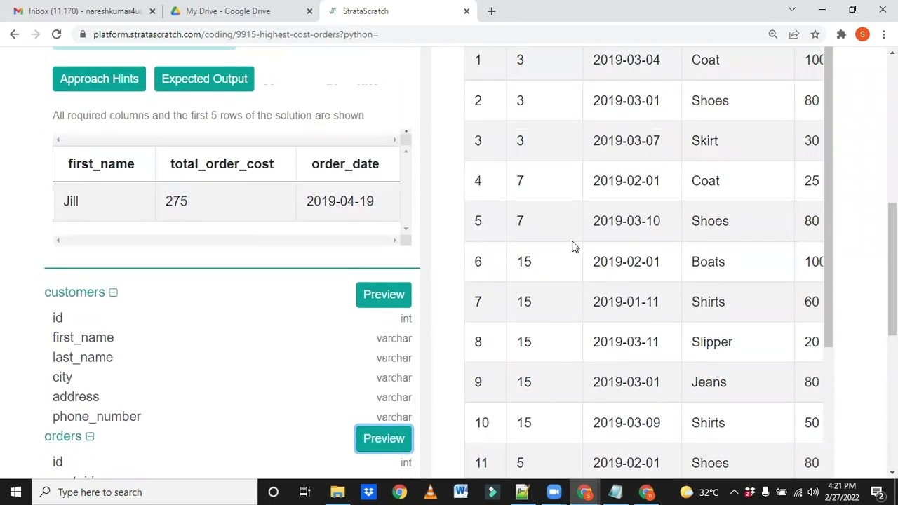 Solving Amazon Interview Question | Find the highest daily total order cost | Online Session