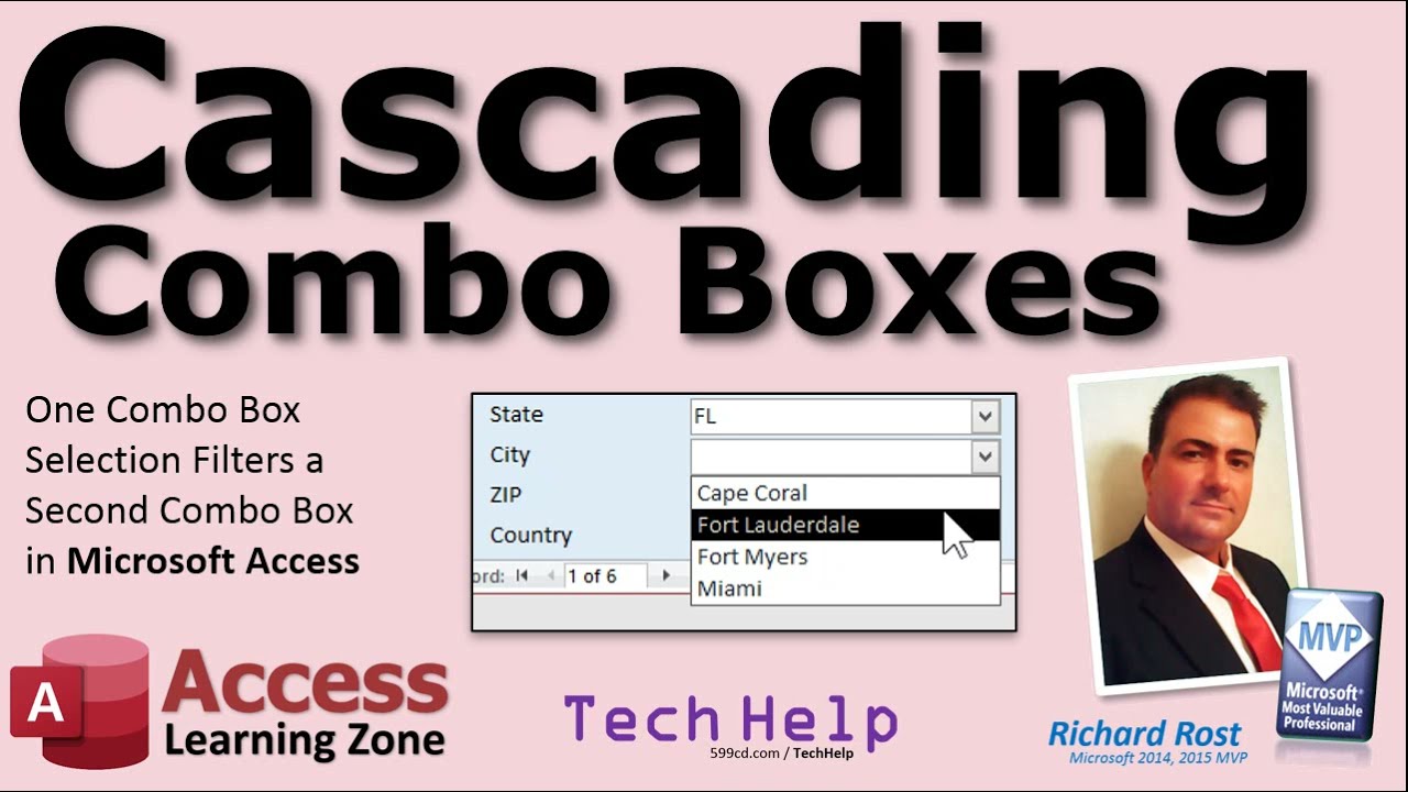 Каскадные поля со списками в Microsoft Access: выбор одного поля со списком фильтрует второе поле...