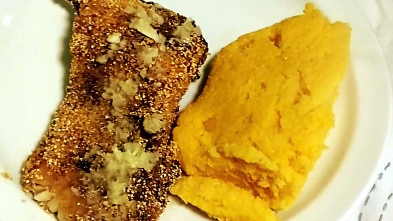 File de crap,fripti in faina de malai,cu mamaliguta si mujdei,lucru bun