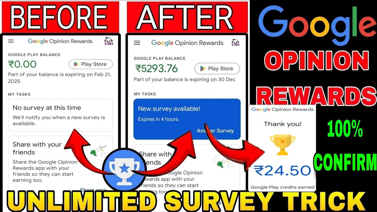 Google opinion rewards first time survey  | How to get unlimited survey in google opinion rewards 