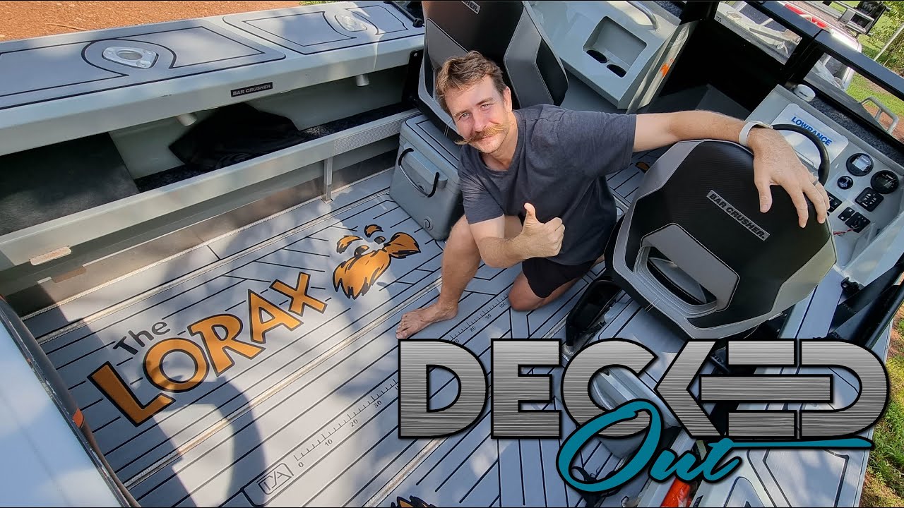 Full installation of Slate Grey Deck Armour to Bar Crusher 615BR with teak inlay of The Lorax.