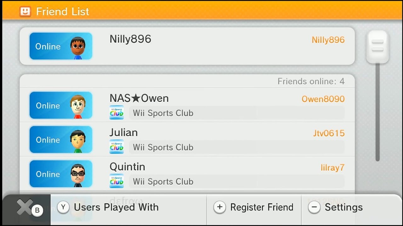 Nintendo Wii U - Nilly896's Friends List for 2024
