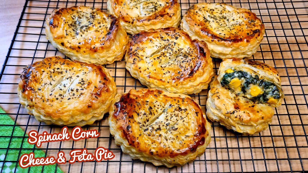 Creamy Spinach Corn Cheese and Feta Pie | Delicious Spinach Pie With Puff Pastry!