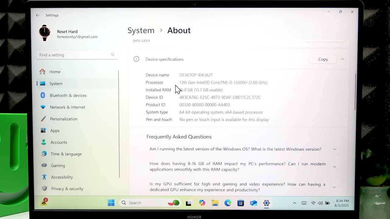 HONOR MagicBook X16 PRO &ndash; How to Find Device Specifications