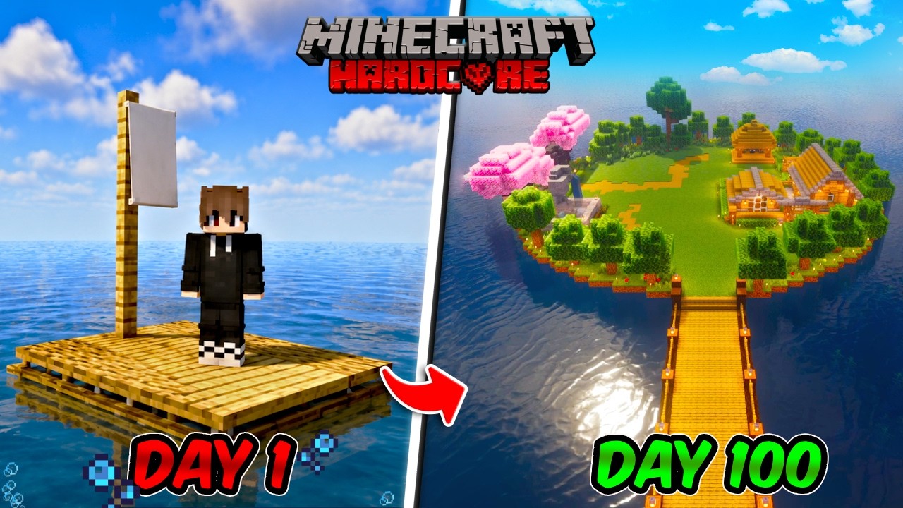 I Survived on a Raft for 100 Days in Minecraft!