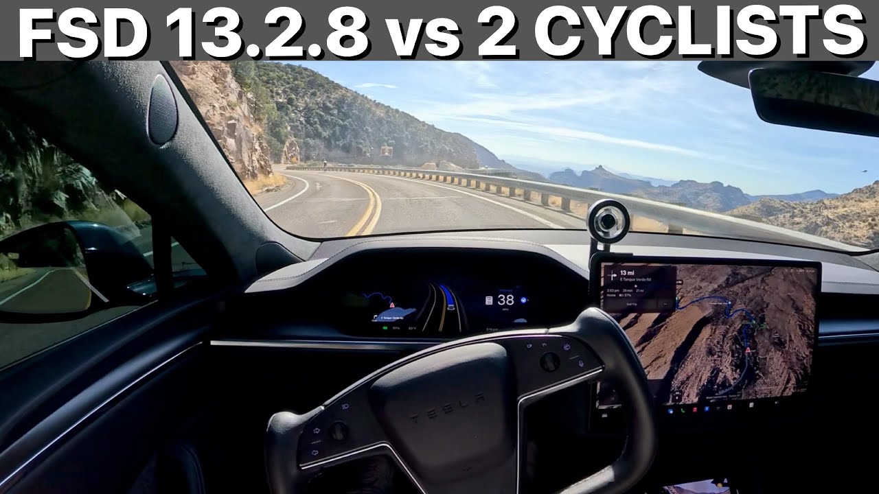 2024 Model S Plaid | FSD 13.2.8 | Beautifully Handles Cyclist Down Canyon | So Impressive | 4K