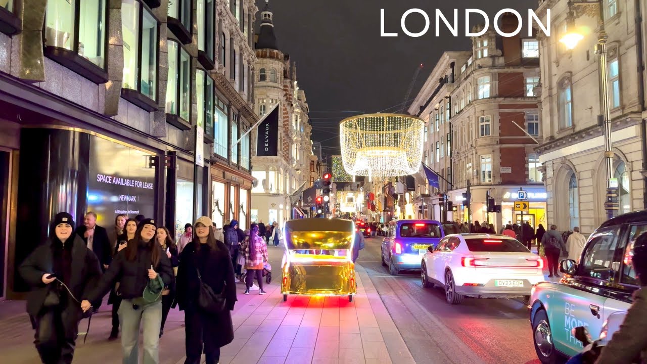 London Winter Walk Busy Oxford Street Regents Street Bond Street Mayfair HDR 4K Walking Tour