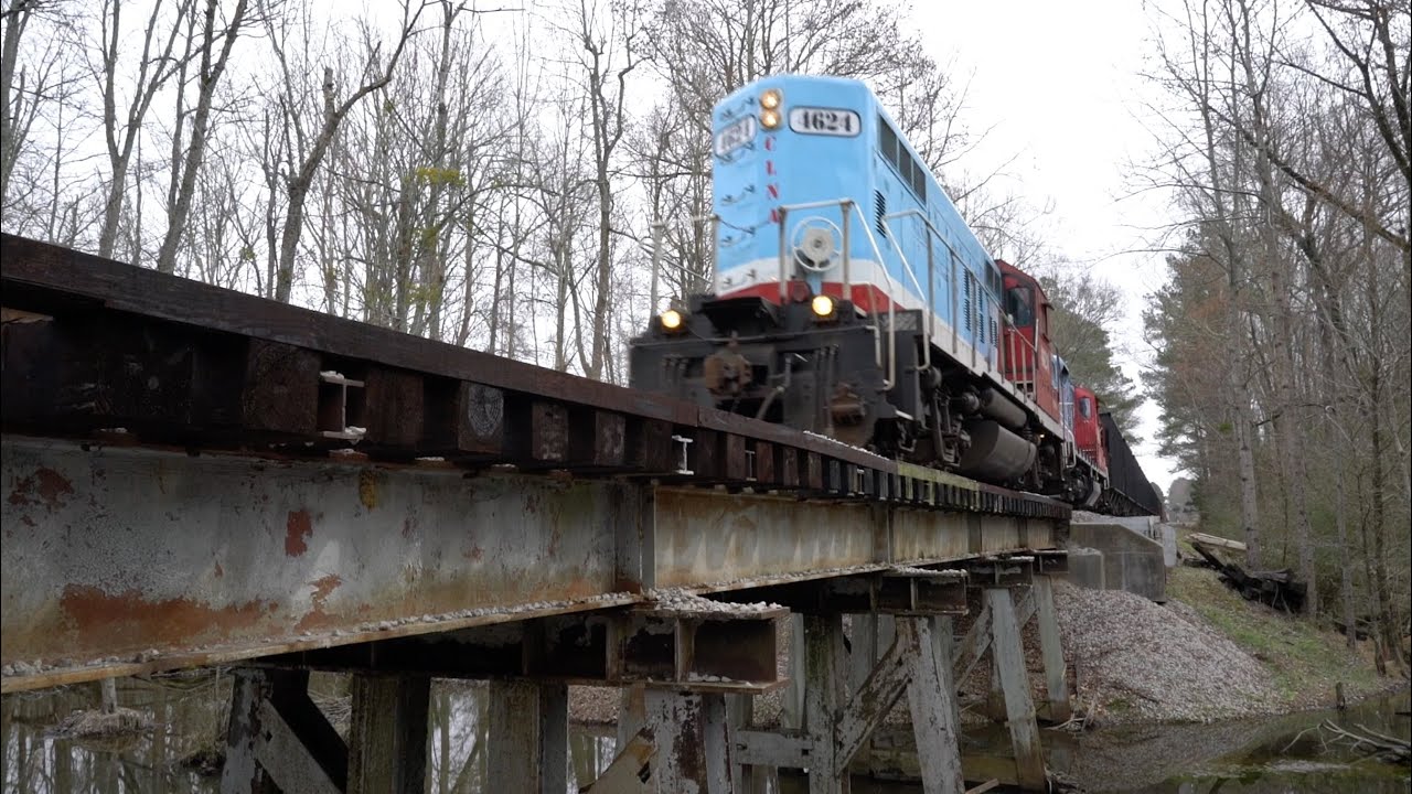 Carolina Coastal Railway 120 crossing Bear Creek Trestle westbound