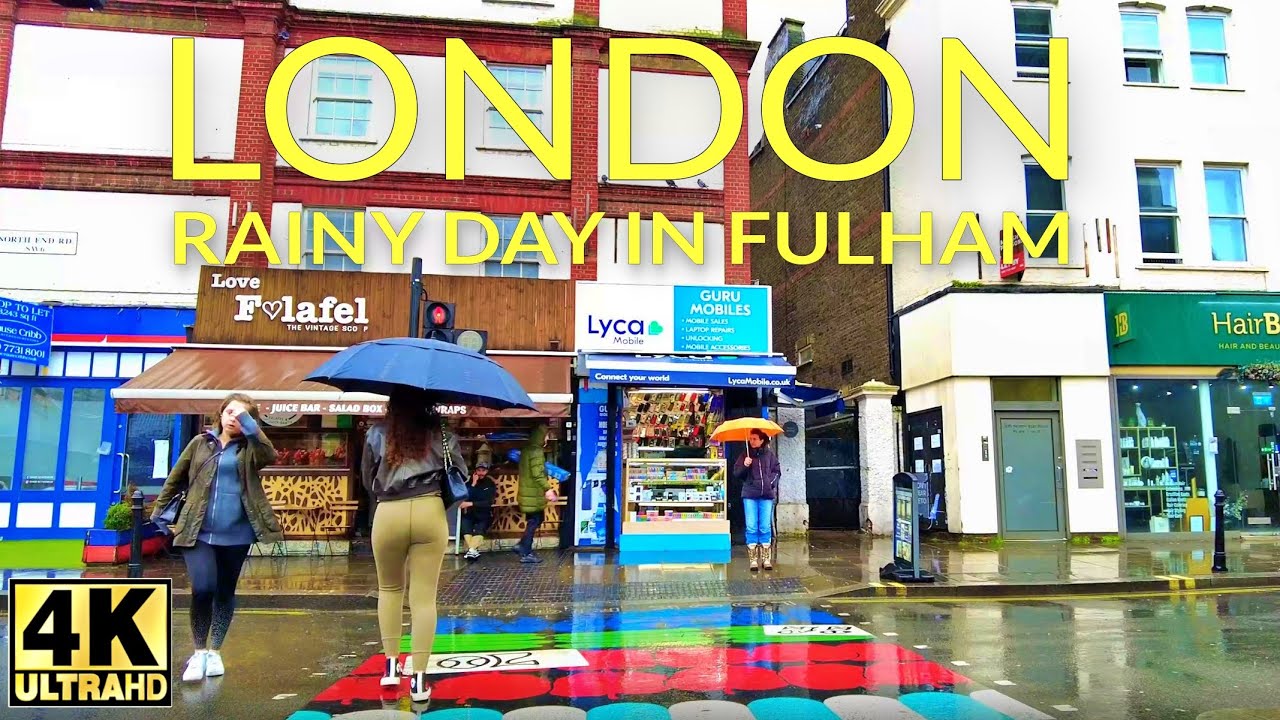 London walk in the rain 4K | London Fulham Broadway | Fulham Road
