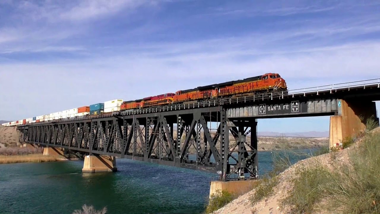BNSF Trains Across the Colorado River at Topock, AZ