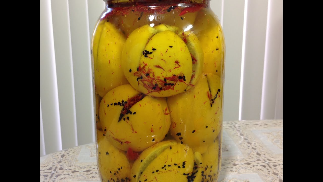 Homemade Pickled Lemons With Nigella seeds and Dried Safflower