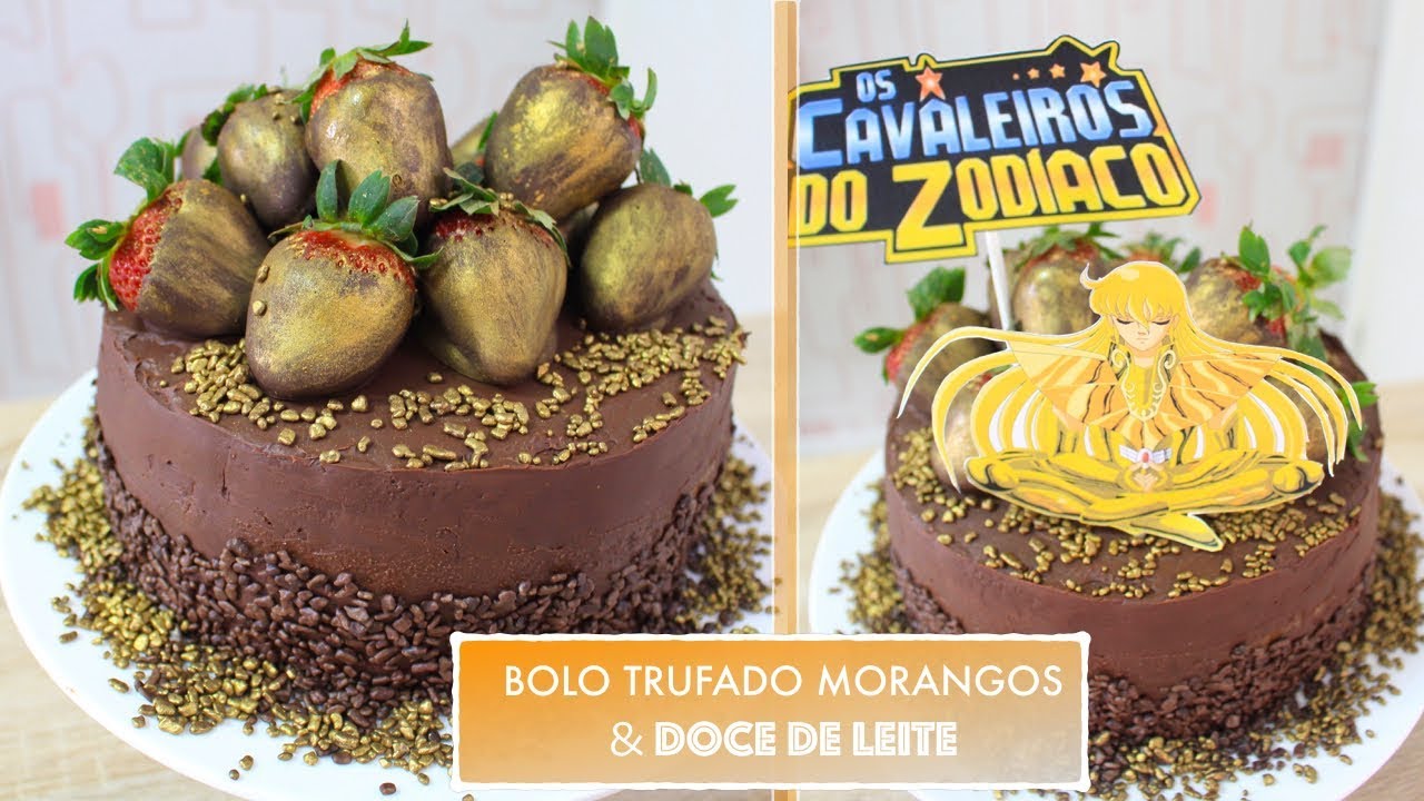 BOLO TRUFADO COM MORANGOS E DOCE DE LEITE DE CASTANHAS (DECORAÇÃO CAVALEIROS DO ZODIACO) #517