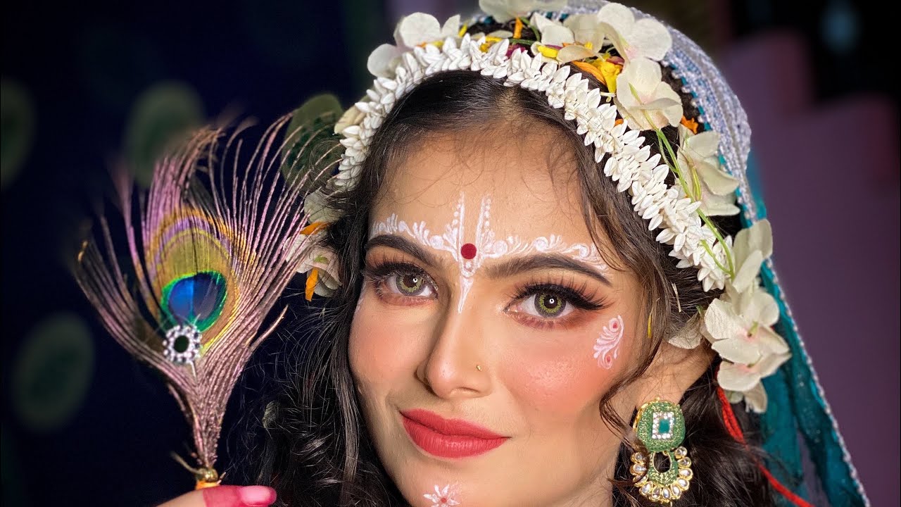 Radha Rani makeup look #radha #radhakrishna #krishna #krishnabhajan 