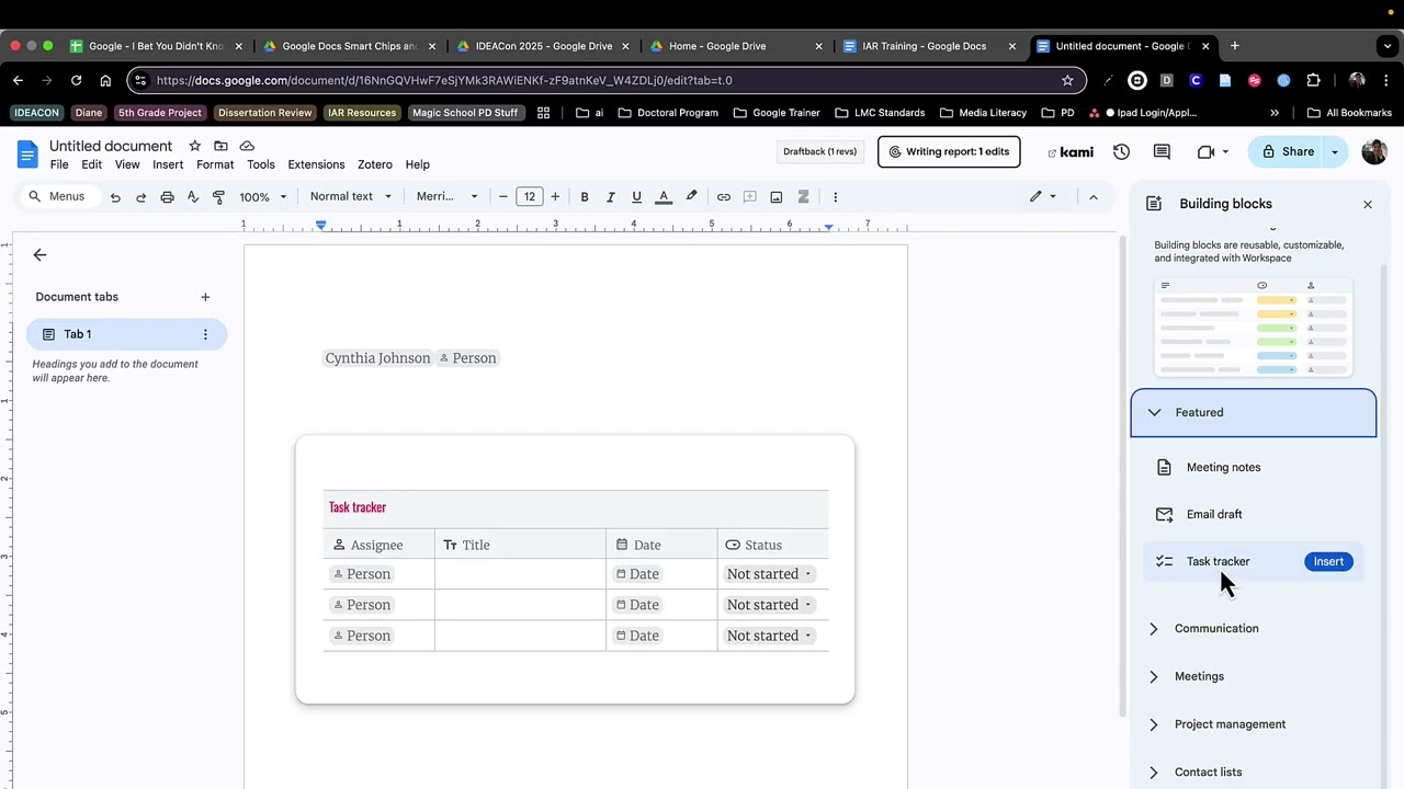 Chips and Building Blocks in Google Docs