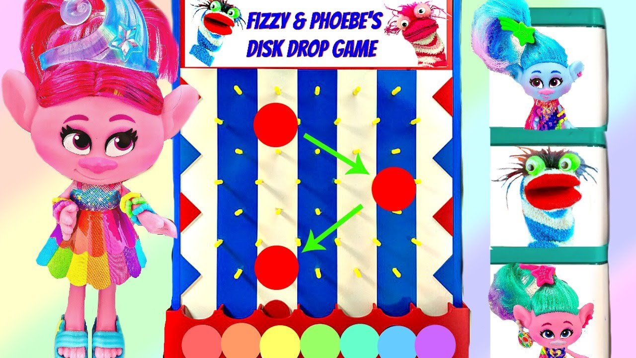 Trolls World Tour Poppy Plays the Fizzy and Phoebe Disk Drop Game