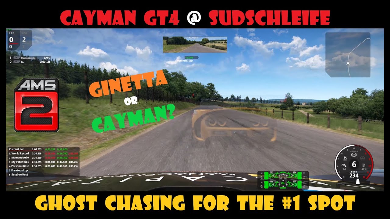 AMS2 | Porsche Cayman GT4 @ Sudschleife | ghost chasing lap + setup | Ginetta or Cayman?