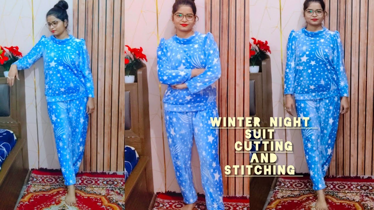 🔥Winter woolen night suit cutting and stitching || DIY warm pajama top set cutting and stitching 