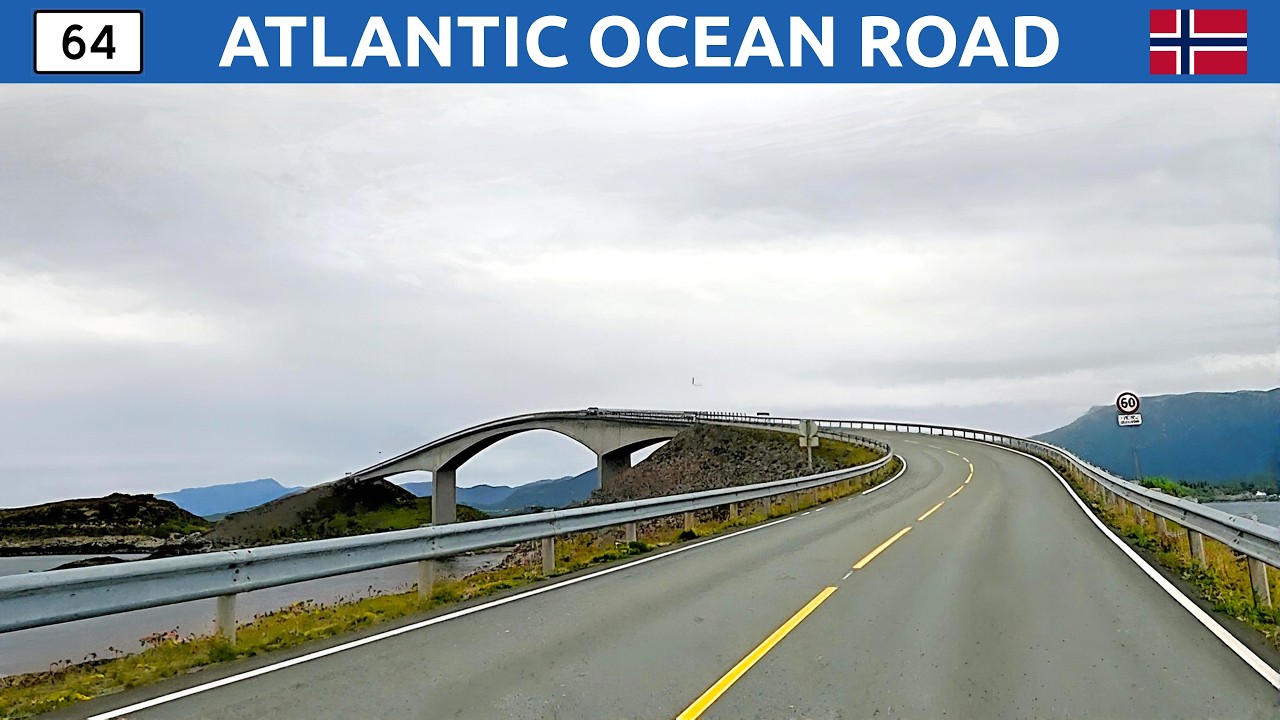 Driving in Norway. Atlantic Ocean Road (Atlanterhavsveien), south to north. 4K