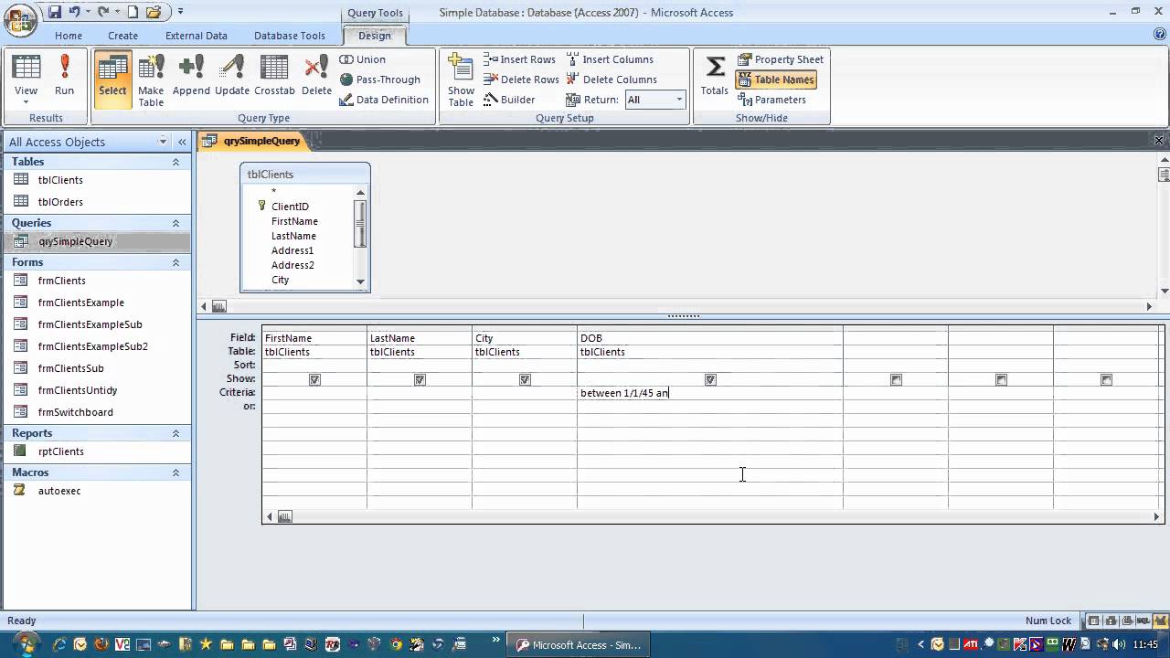 How to filter data between two dates in a Microsoft Access Query