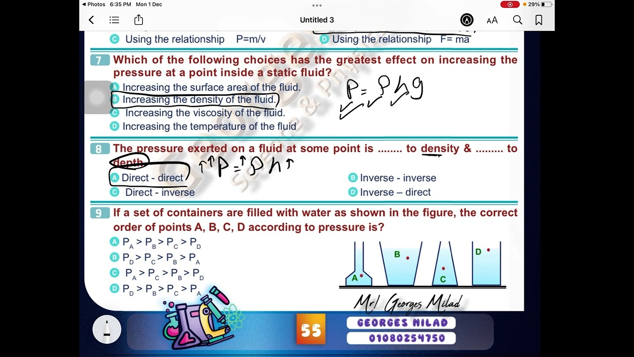 The effect of water pressure on living organisms اولي ثانوى المحاضرة التاسعة integrated Science H.W