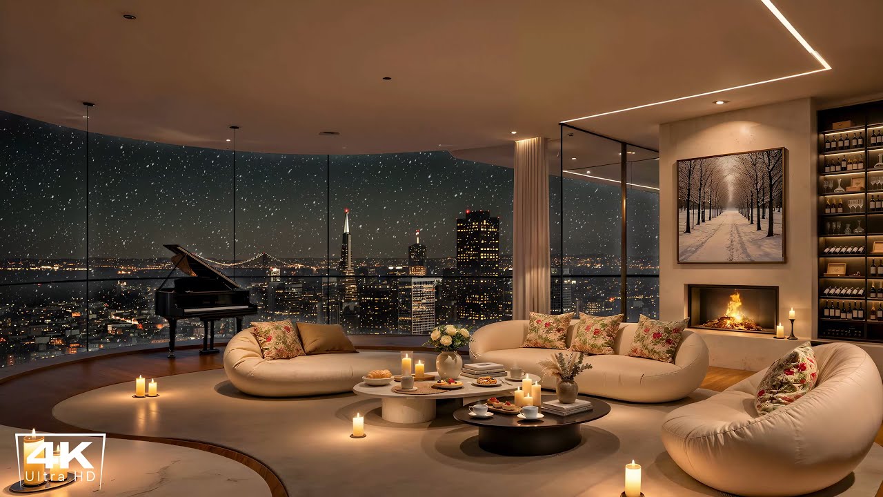 Soothing Winter Jazz Melodies ❄️ Warm Fireplace Sounds in a Cozy Apartment for Relax, Focus & Sleep