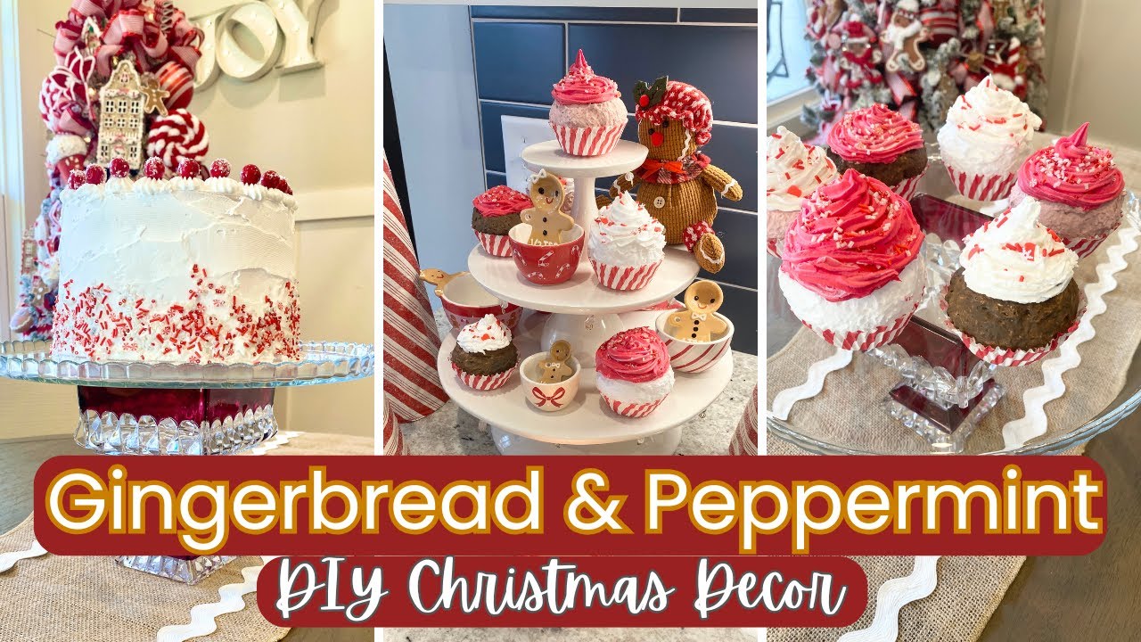 DIY Christmas FAKE BAKE CAKE & CUPCAKES - GINGERBREAD & PEPPERMINT DECOR  Easy Decor w/Tutorial
