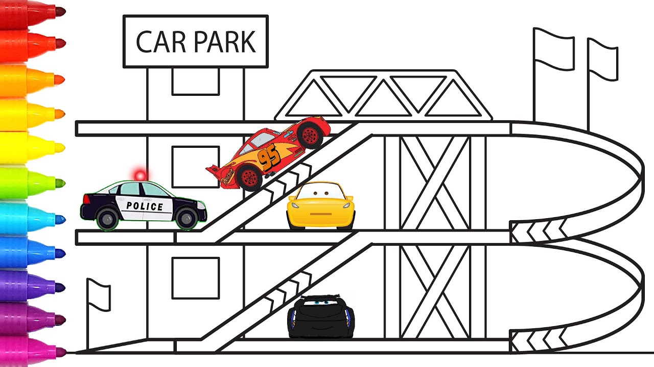 Toy Car Park, Police Car, Lightning McQueen, Cruz and Jackson Storm . Playable Drawing Tim Tim TV