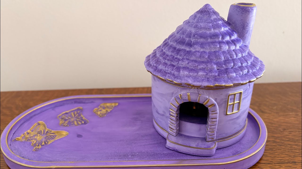 Purple eco resin incense house with working chimney 