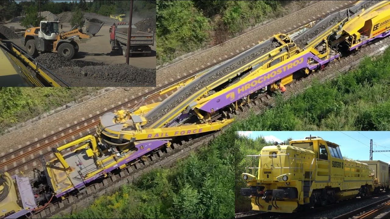Hrochostroj/Subterra - Těžba kolejového lože a vykládka na deponii