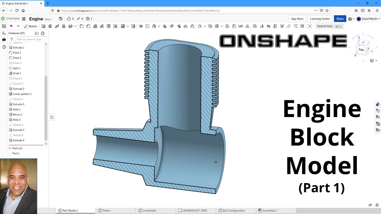 Onshape - Part Studio Modeling - Engine Block (Part 1)