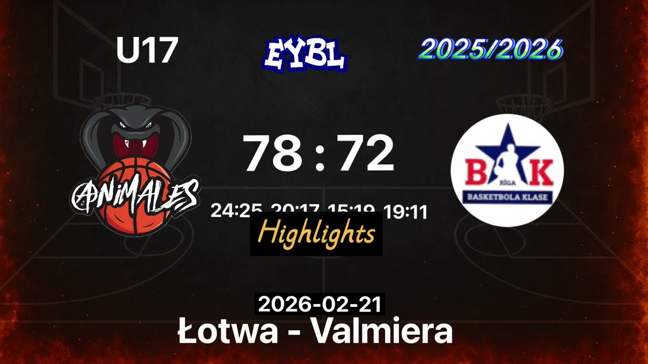2026-02-21 - EYBL U17M -  Highlights- Basketbola Klase (Ryga-Łotwa) vs Animales