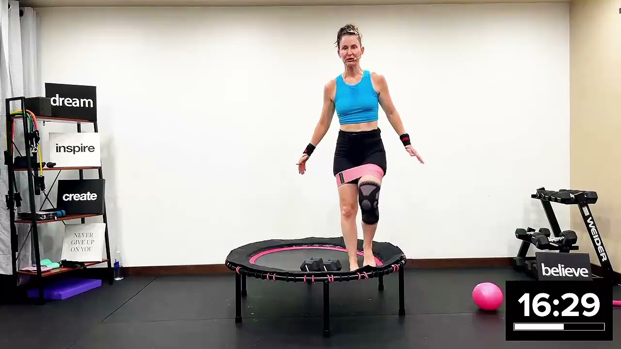 Mini Trampoline Rebounding Workout | 30-Min Cardio & Weights for Strength & Fitness