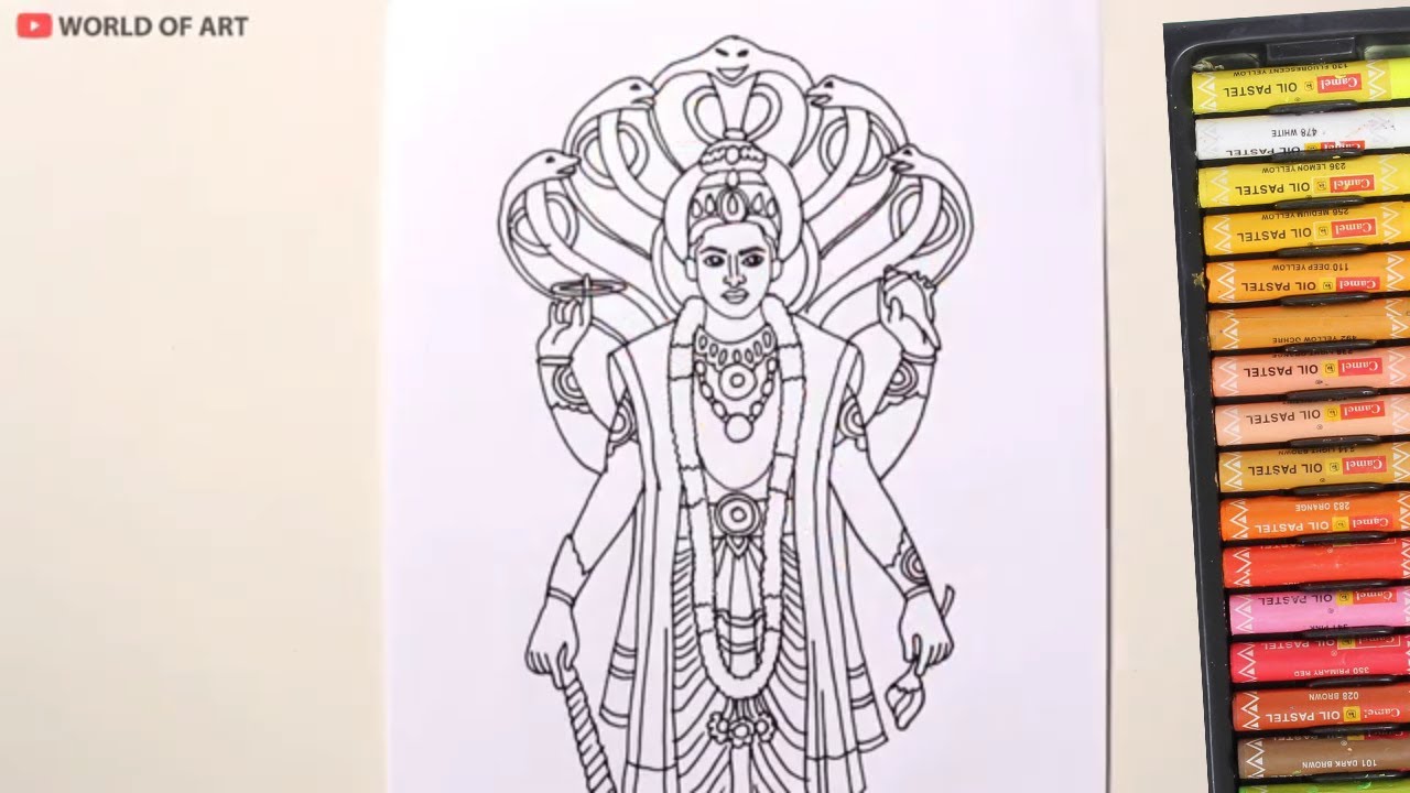 How to Draw Lord Vishnu  | Lord Vishnu Drawing with Pen - Step by step