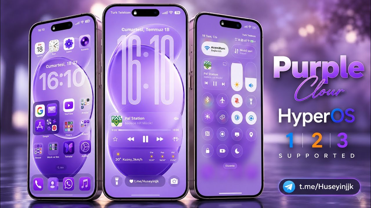 🔥 Purple Clour MTZ Theme | iOS 27 Style Lock Screen & Control Center | HyperOS 1 2 3 Only Mtz