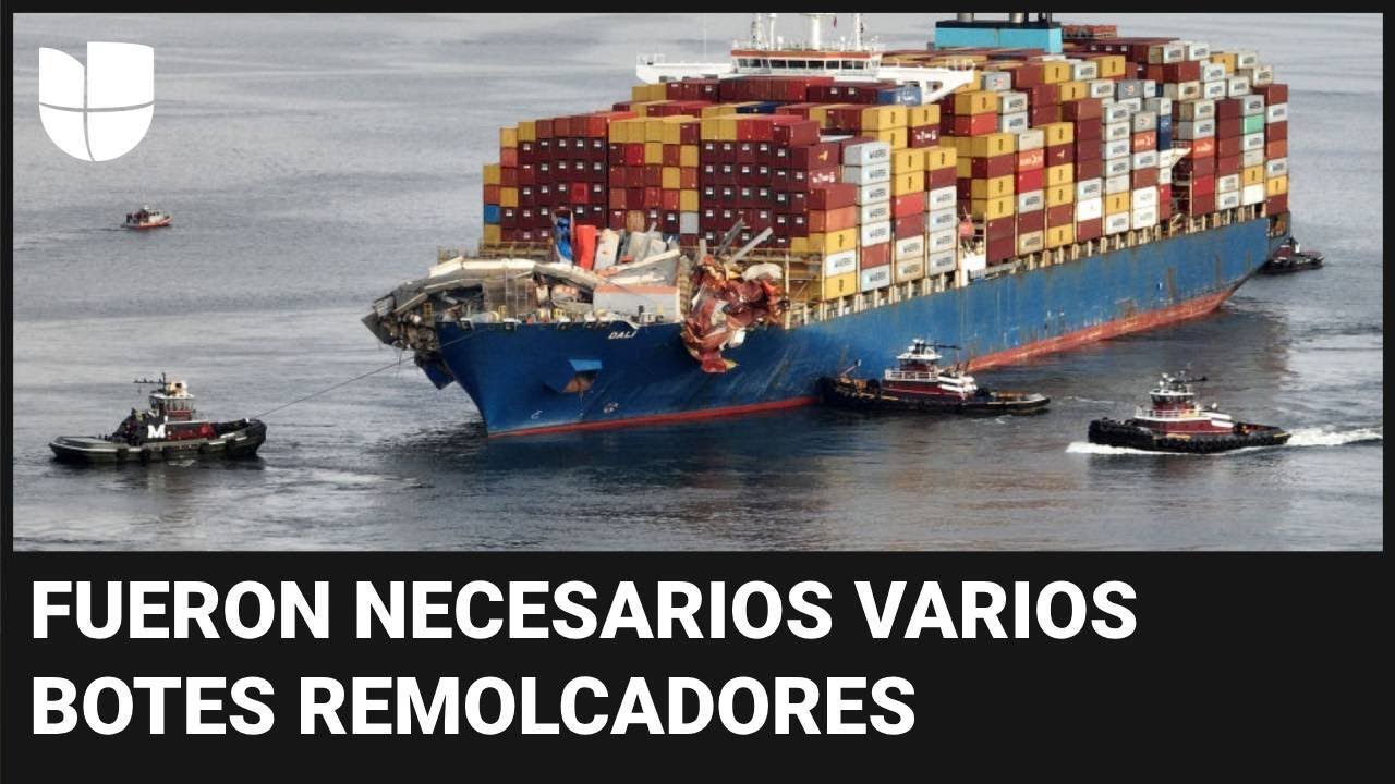En imágenes: trasladan a puerto el barco carguero que provocó el colapso del puente en Baltimore