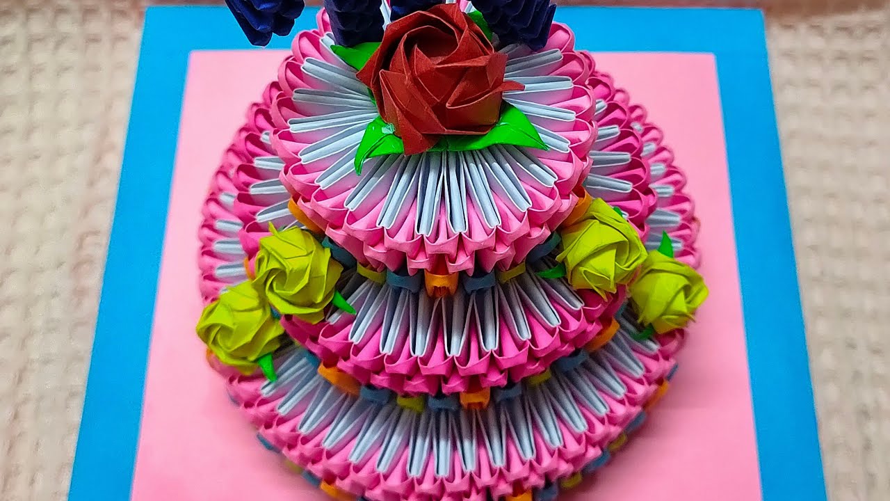 3D Origami Cake Tutorial / How to make 3D Origami Cake / Origami3d Birthday Cake