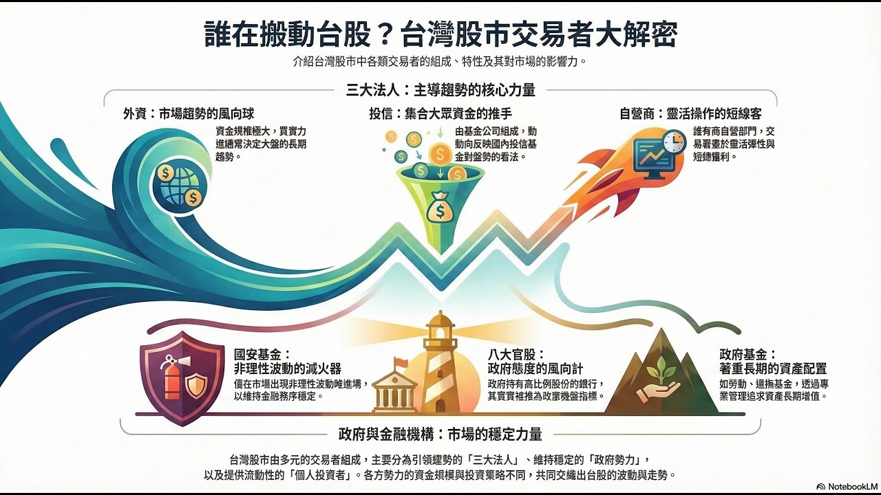 解鎖股市小白獲利密碼系列—07《台股小白必看！300秒搞懂外資、投信、官股銀行，別再當市場迷路的小綿羊。 #散戶 #三大法人 #官股 #國安基金 #勞動基金 #退撫基金 #ETF #投資 #理財