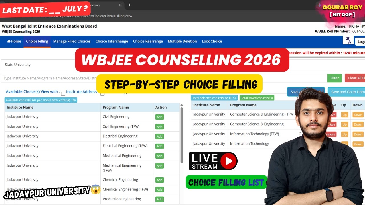 🚨WBJEE Choice Filling 2026 LIVE✅ | WBJEE Counselling Process 2026 | WBJEE Counselling 2026 #wbjee