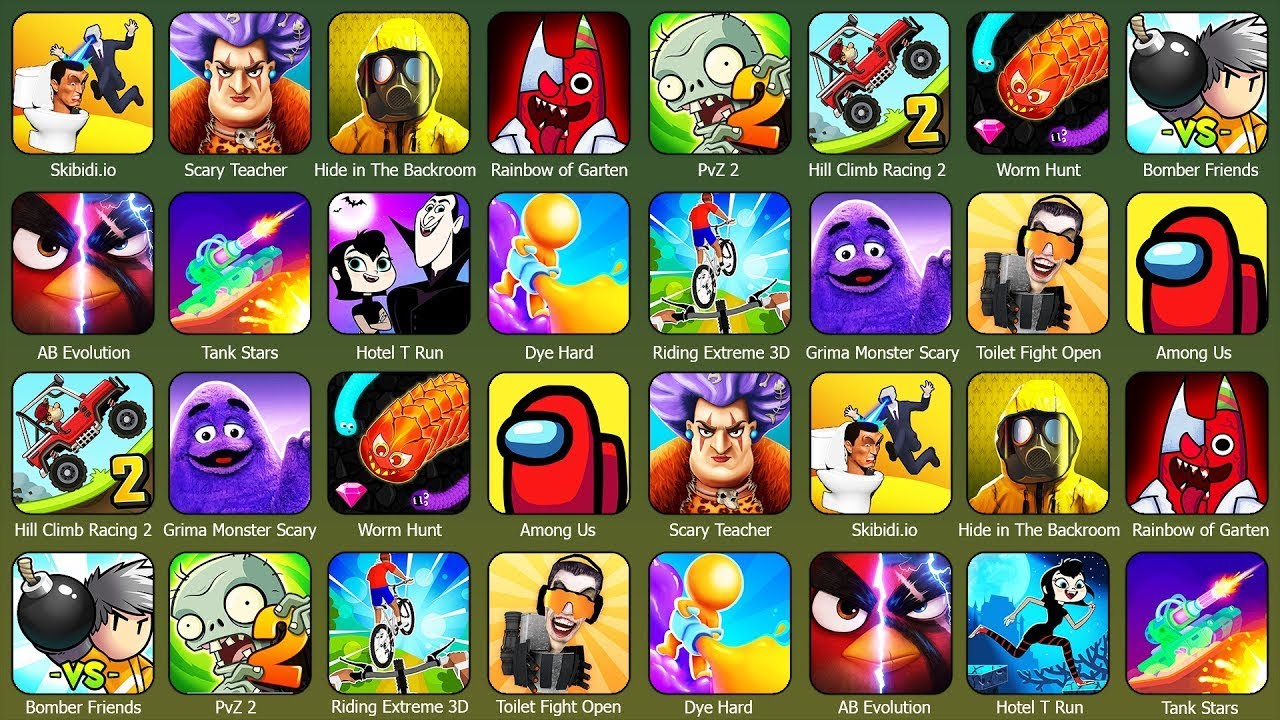Toilet Fight Open,AB Evolution,Tank Stars,Hotel T Run,Dye Hard,Riding Extreme 3D,Grima Monster Scary