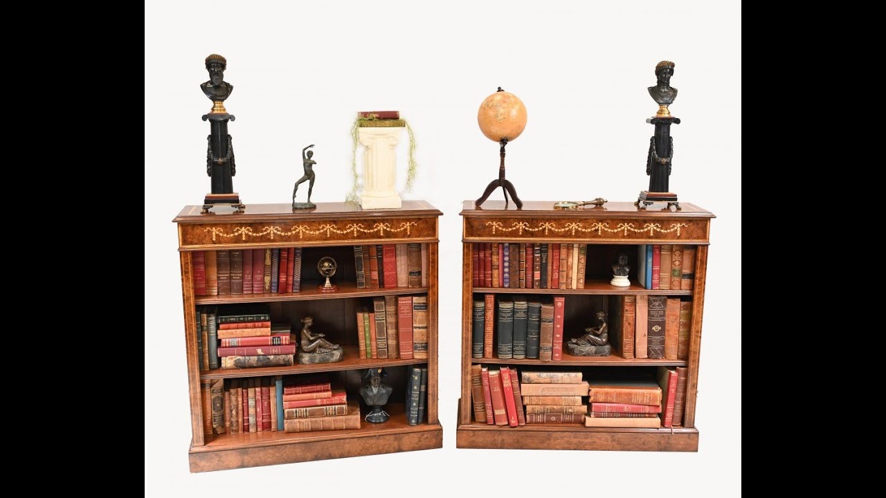 Pair Sheraton Bookcases   Walnut Low Open Front Bookcase