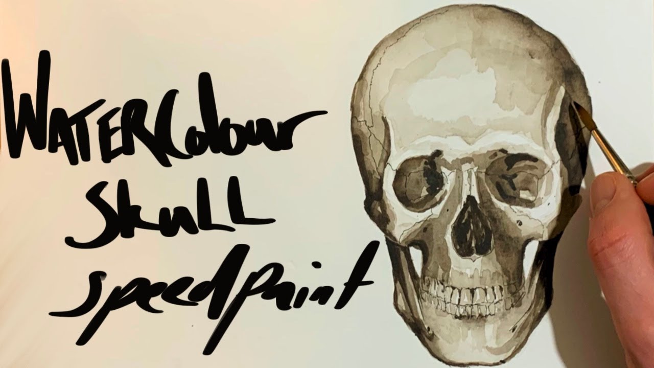 Watercolour painting of a skull - anatomically correct (Speed paint)