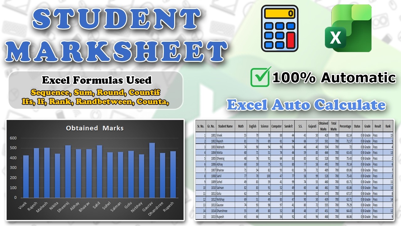 How to Make Student Marksheet in Excel | Auto Calculate Total & Percentage