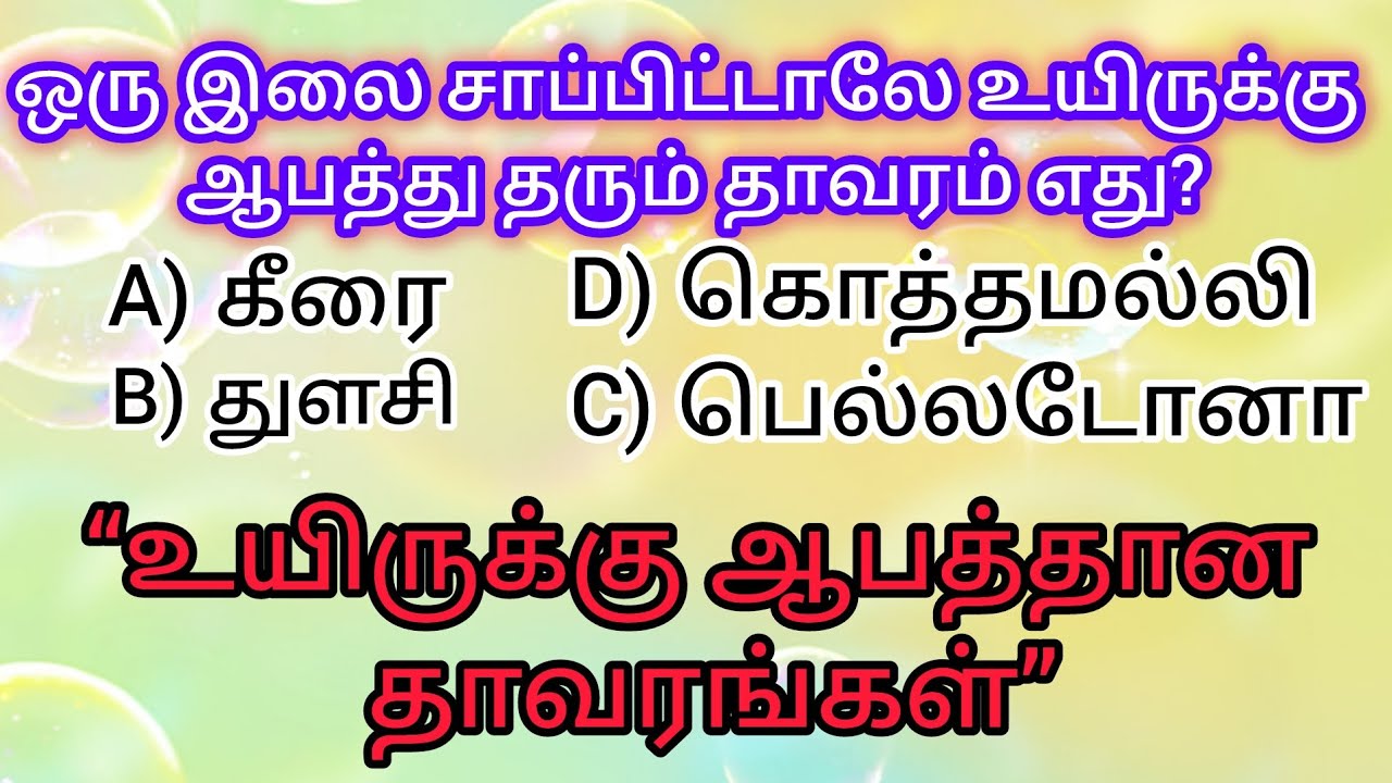🧠 “10 அதிர்ச்சி தரும் விஷ தாவரங்கள் 😱 | Tamil GK Questions Answers#தமிழ் அறிவு GK #tnpscstudy#tnpsc 