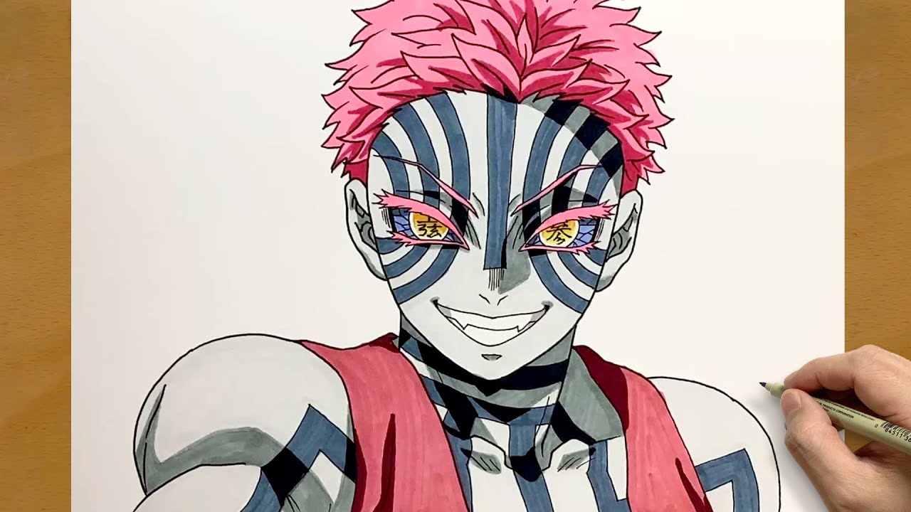 Akaza drawing step by step || Kimetsu no Yaiba art showcase || How to draw Akaza